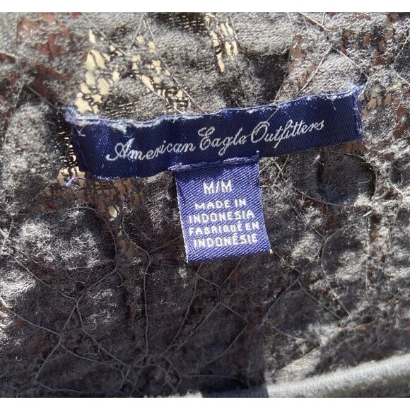 American Eagle Outfitters Lace Shirt Women's Medium Charcoal Grey Y2K Preppy - Picture 3 of 12